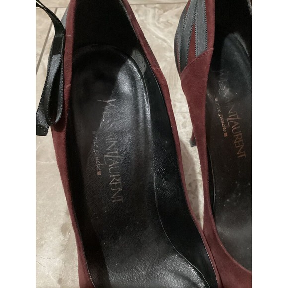 Yves Saint Laurent Burgundy Suede Bow Pointed Toe Pump - Picture 5 of 12